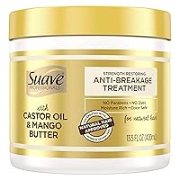 Suave Professionals Dry Hair Mask Hydrating Hair Mask For Natural Hair Castor Oil & Mango Butter No Parabens, No Dyes, Moisture Rich, Color Safe 13.5 oz