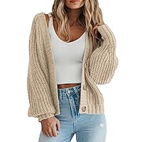 PRETTYGARDEN Womens Open Front Long Sleeve Button Chunky Knit Cardigan Sweater