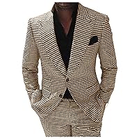 Lovee Tux Men's Suits Notch Lapel Wool/Tweed Tuxedo for Wedding Prom Houndstooth Suits 2 Pieces (Blazer++Pants)