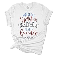 Women's Christian Where The Lord is Freedom Patriotic Fourth of July Independence Day Short Sleeve T-Shirt Graphic Tee