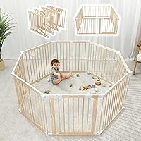 Baby Playpen & Baby Gate for Toddler and Babies, Foldable Wooden Large Shape & Size Adjustable Playard, Play Fence with Locking Gate Activity Center, Toddler Fence Play Area Indoor by Comfy Cubs