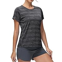 MIER Women's Running Athletic Shirts Dry Fit Active T-Shirt Tops Short Sleeve Soft Crew Neck Gym Workout Exercise Tees