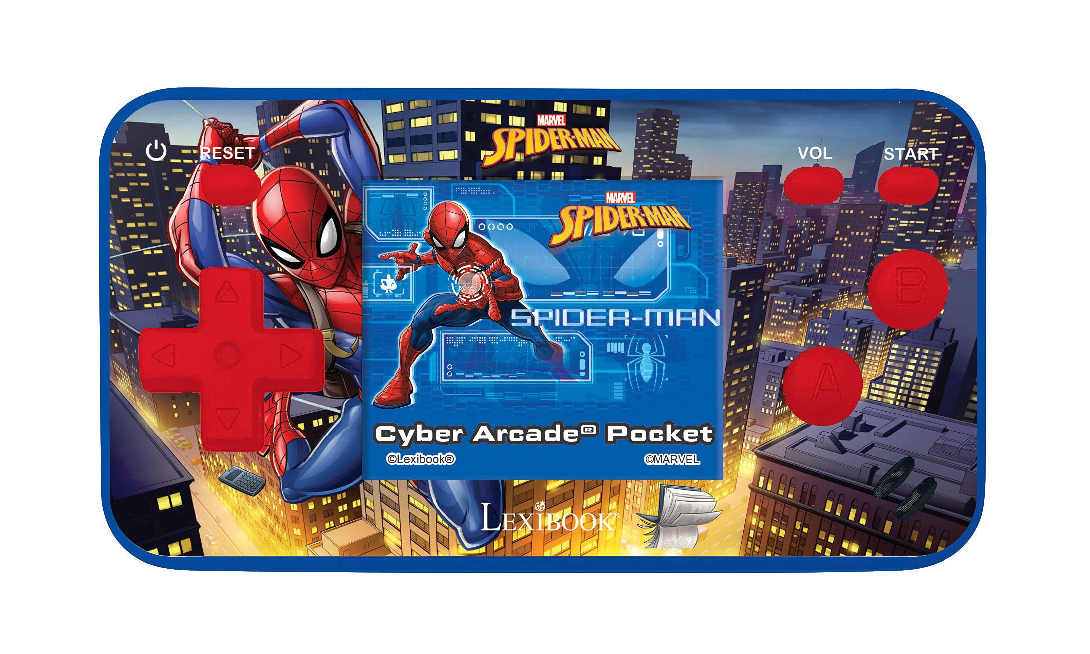 LEXiBOOK Spider-Man Cyber Arcade Pocket Game Console, 150 Games, LCD Screen, Battery Operated, red/Blue, JL1895SP
