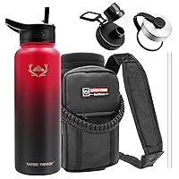 NATURE PIONEOR Insulated Water Bottles with Straw - 40 oz Stainless Steel Vacuum Water Bottle with Holder/Carrier/Sleeve - Reusable 18/8 Food Grade Thermos Water Jug