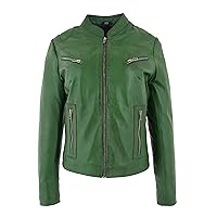 DR200 Ladies Classic Casual Biker Leather Jacket Green