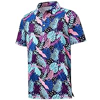 Golf Shirts Men Short Sleeve Recycled Polyester Moisture Wicking Dry Fit Performance Print Polo Shirt