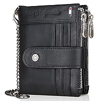 gzcz Chain Wallets RFID Wallets for Men Genuine Leather Wallet Zipper Bifold Wallet for Work, Travel, Outdoors With ID Window and Coin Purse