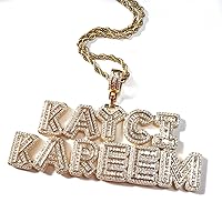Iced Out Custom Initial Letters Name Necklace Baguette Cubic Zircon Diamond Personalized Nameplate Pendant Bling Hip Hop Birthday Jewelry Gifts for Women&Men with Rope Or Tennis Chain