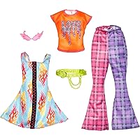 Barbie Fashions Doll Clothes & Accessories Set, 2 Rock 'n Roll-Themed Outfits with Belt & Shades for 2 Complete Looks