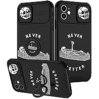 Goocrux (2in1 for iPhone 12 Case Skull Skeleton Women Girls Cute Gothic Phone Cover Ghost Horror Design with Slide Camera Cover+Ring Cool Never Better Spooky Boys Teens Black Cases for iPhone12 6.1''