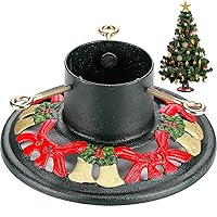Christmas Tree Stand for Live Trees, Real Xmas Tree Holder Base Cast Iron, Supports up to 8ft, 4-Inch Diameter, 120lb Weight Capacity for Christmas Rustic Decoration (Bell, Bow Style)