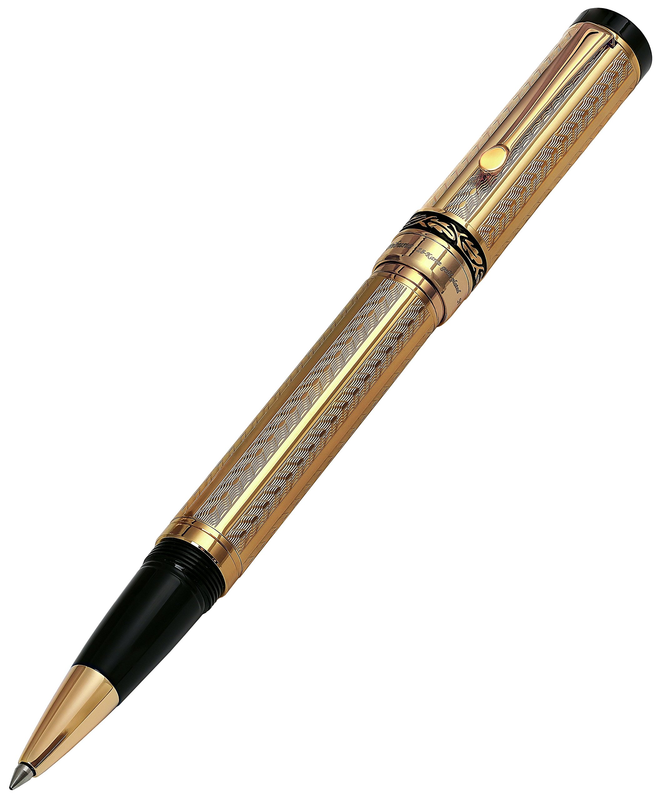 Xezo Diamond-Cut 18-Karat Gold Layered Weighty Fine Rollerball Pen. Screw-on cap (Tribune Gold RG)