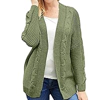 Women's Lightweight Cable Knit Open Front Casual Loose Solid Color Long Sleeve Cardigans Fashion Chunky Sweaters Outwear
