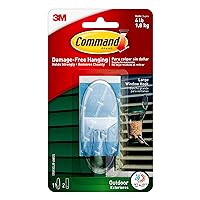 Command Large Wall Hooks, Damage Free Hanging Wall Hooks with Adhesive Strips, No Tools Wall Hooks for Hanging Decorations in Living Spaces, 1 Clear Wall Hook and 2 Command Strips