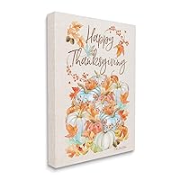 Stupell Industries Happy Thanksgiving Phrase White Autumn Pumpkins, Design by Sherri Buck Baldwin Canvas Wall Art, 16 x 20, Orange