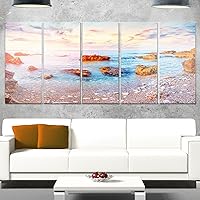 Mediterranean Sea Sunrise-Seashore Photography Glossy Metal Wall Art, 28'' H x 60'' W x 1'' D 5PE, Red