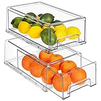Sorbus Clear Stackable Fridge Drawer Bins - Pull Out Refrigerator Organizer Containers for Kitchen Storage (2 Pack | Medium)