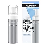Reusable Gentle Foaming Facial Cleanser Starter Kit, Fragrance-Free Face Wash Concentrate is Gentle Enough for Sensitive Skin, 1 Reusable Pump Bottle & 1 Refill Pack, 7.5 fl. oz