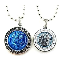 St Christopher 2 Pc Set Surf Medal Protector of Travel Necklace am-wh Small rb-bk Large