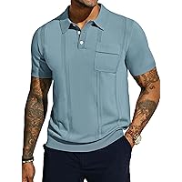 PJ PAUL JONES Mens Polo Shirts Short Sleeve Summer Knit Polo Shirt with Chest Pocket