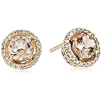 Amazon Collection 10K Rose Gold Morganite Round with Diamond Halo Stud Earrings (1/10 cttw)