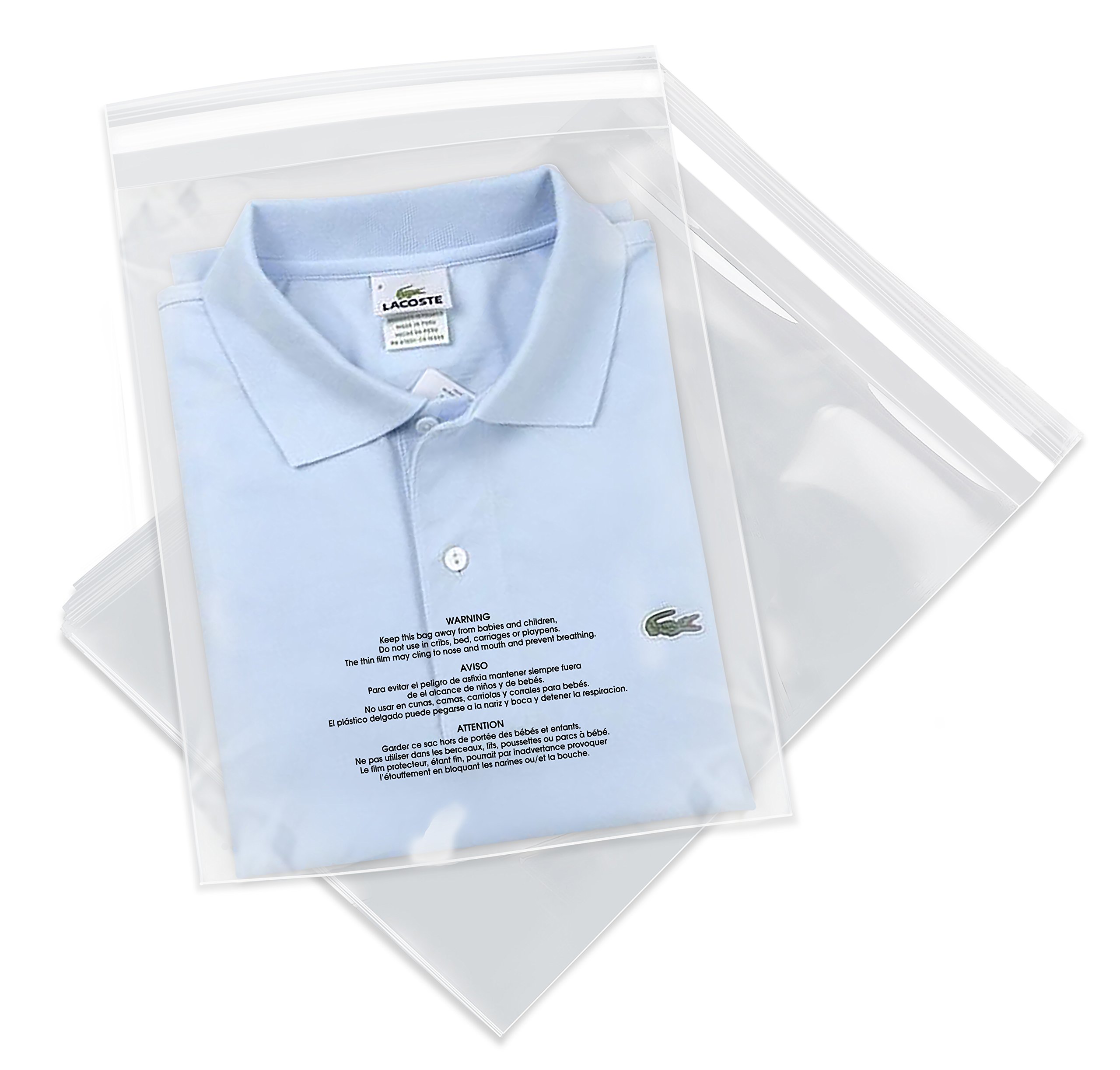 Spartan Industrial - 11" X 14" (1000 Count) Self Seal Clear Poly Bags with Suffocation Warning for Packaging, T Shirts & FBA - Permanent Ad...