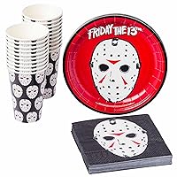 Silver Buffalo Friday The 13th Texture Mask Paper Plates Cups Napkins Party Pack Set, 60 Piece