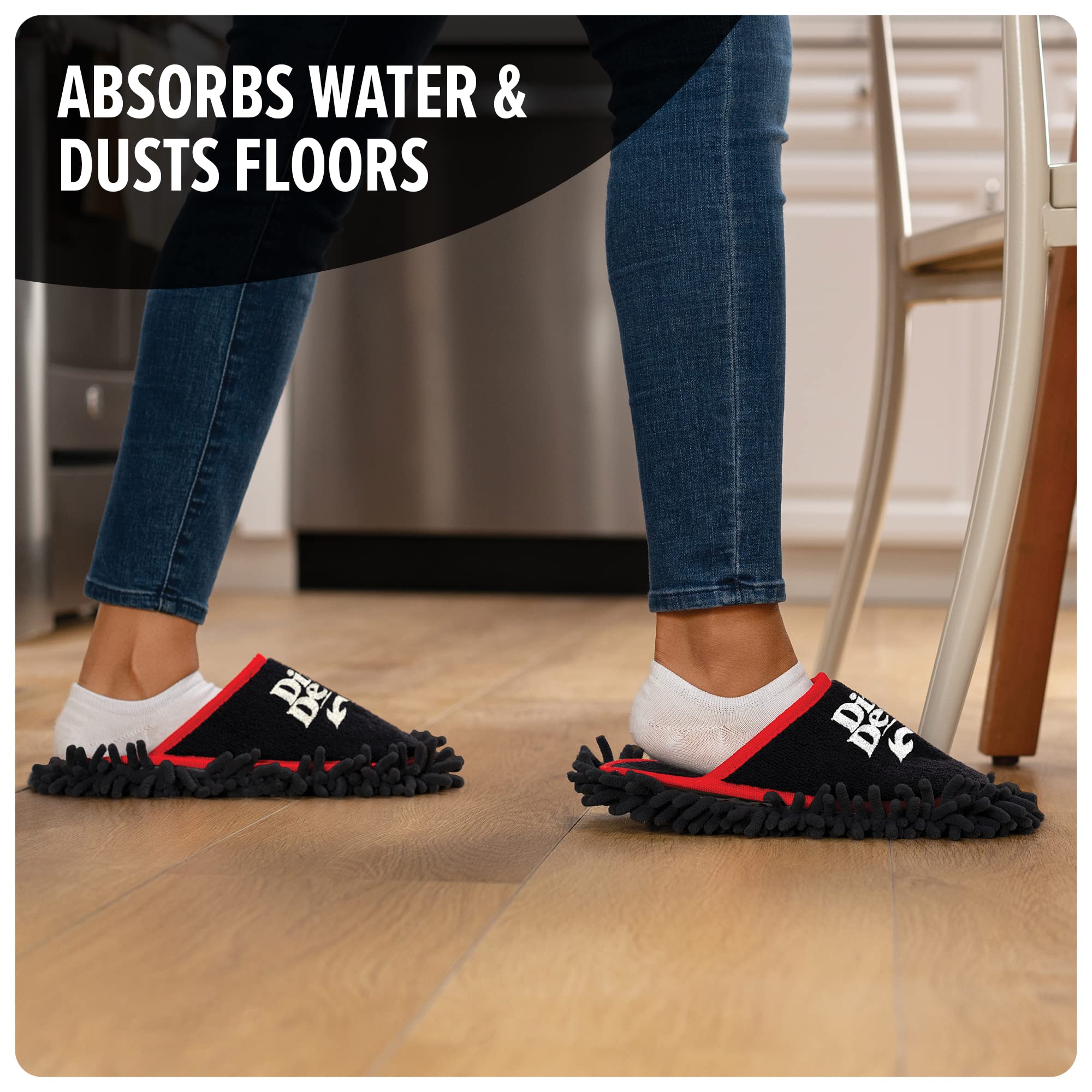 Dirt Devil Cleaning Slippers, Microfiber Washable Dusting Shoes, for Floor, Hair, House and Baseboards, MD95000, Black