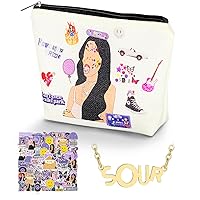 Inspired Singer Olivia Gifts Set Including 1pcs Makeup Bag 1pcs SOUR Necklace Jewelry and 50pcs Stickers Comestic RodrigoBag Merchs Set for Girl Women Fans Birthday Christmas