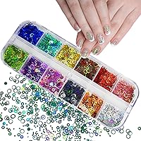 12 Color Hollow Round Nail Sequins, Holographic Glitter Nail Art Flake Nail Glitter Paillette Hollow Circle Shining DIY Nail Decoration for Eye Face Body Make Up DIY Crafts