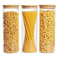 Vtopmart 70oz Glass Food Storage Jars, Set of 3 Large Food Containers with Airtight Bamboo Wooden Lids for Pasta, Nuts, Flour, Glass Canisters for Kitchen, Pantry Organization and Storage, BPA Free