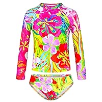 TENVDA Girls Swimsuit Long Sleeve Rash Guard Sets UPF 50+ Two Piece Bathing Suits Size 3-12 Years