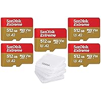 SanDisk 512GB Extreme microSDXC 190MB/s UHS-I Memory Card SDSQXAV-512G-GN6MN Bundle with (5) GoRAM Plastic Cases (512GB, 5 Pack)