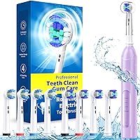 Rotating Electric Toothbrush for Adults with 8 Brush Heads (2 Types), 4 Modes Deep Clean Electric Toothbrush with Rechargeable Power and 2 Min Smart Timer, Fast Charge (Purple)