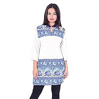 White Color Women's Top Casual Tunic Ethnic Animal Print 100% Cotton Kurti Plus Size