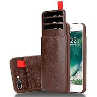 Case Compatible with Apple iPhone 8 Plus / 7 Plus / 7S Plus in Oak Brown – Faux Leather and TPU Silicone Cover with Pocket and 6 Extricable Card Slots - Ultra Slim Protective Gel Shell