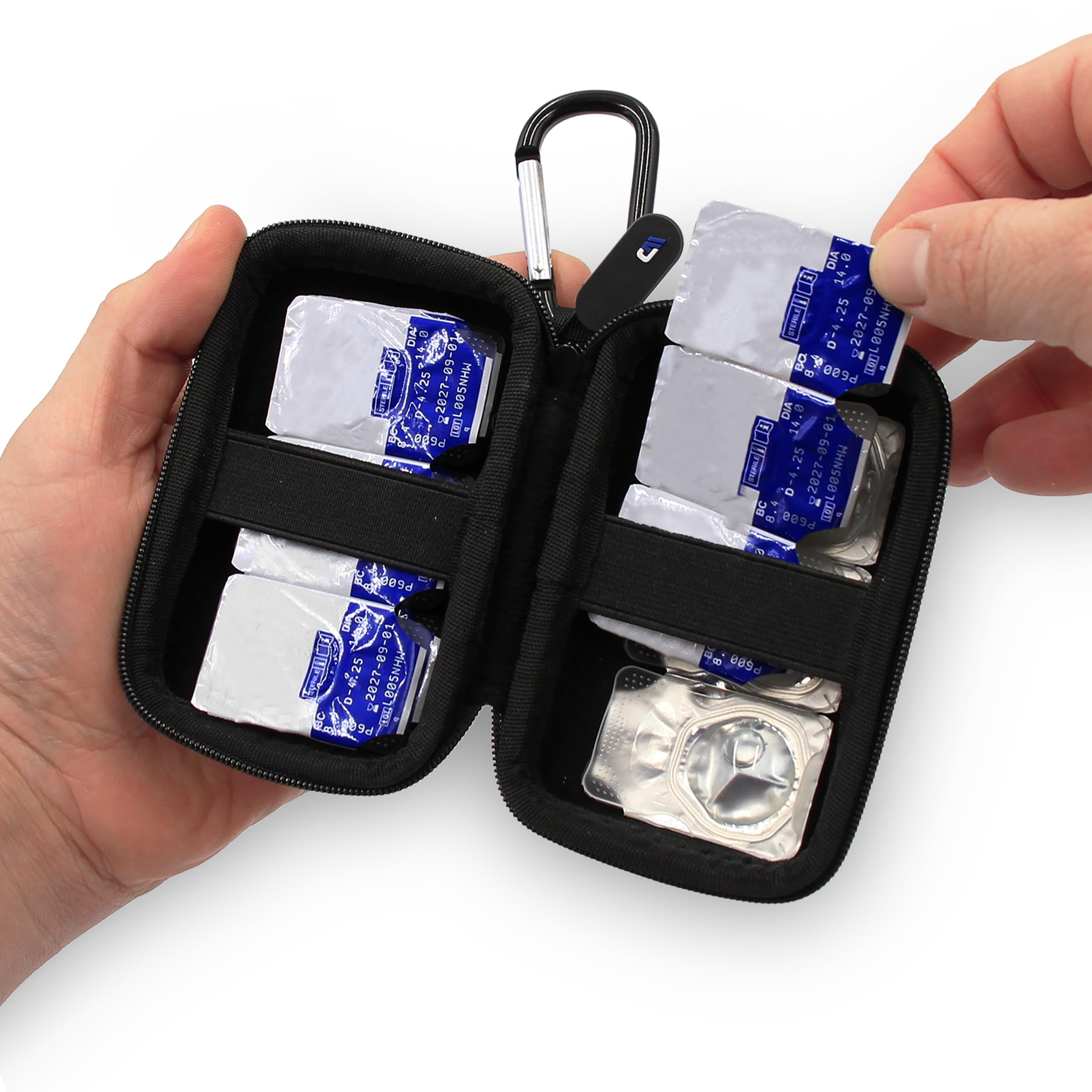 CASEMATIX Travel Case for Contact Lenses Fits 12 Daily Disposable Contacts in a Compact Dual-sided Storage Case with Clip On Carabiner - Includes Contact Lens Case Only
