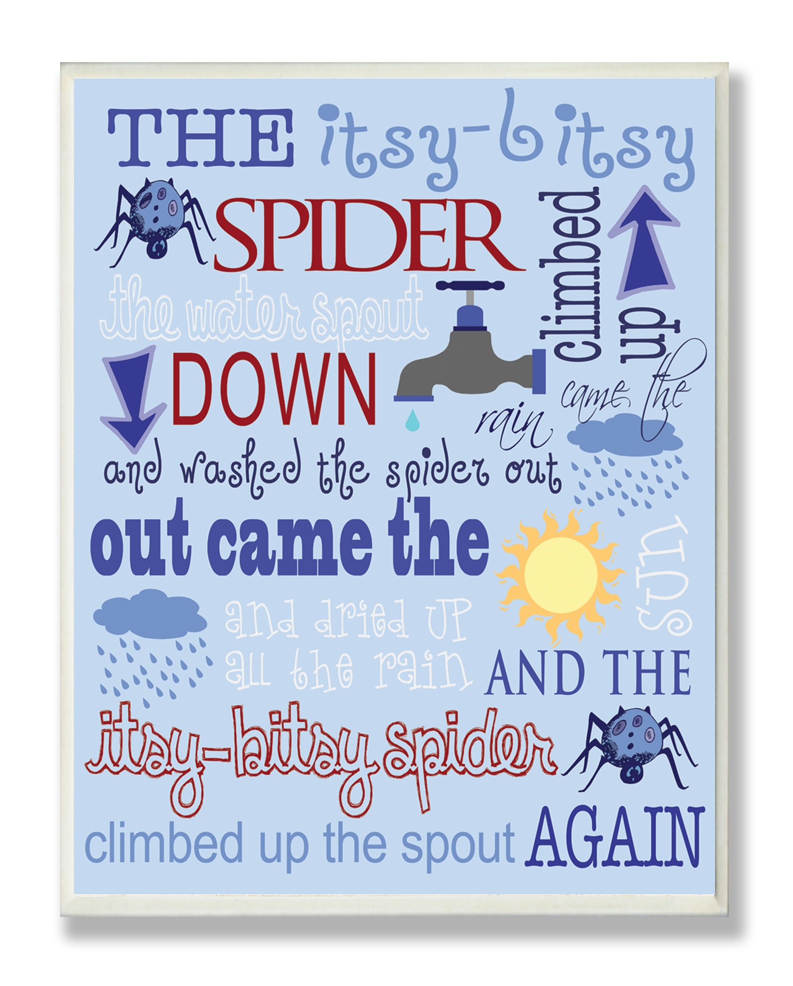 The Kids Room by Stupell The Itsy Bitsy Spider Nursey Rhyme on Blue Background Rectangle Wall Plaque