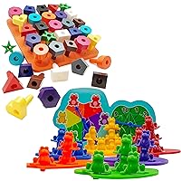 Skoolzy Color and Counting Toys - Stacking Toys, Frogs, Wooden Numbers, Pegboard Set - Educational Toys for Toddlers, Preschool Kids