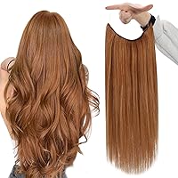 Fshine Wire Hair Extensions Real Human Hair,20inch 125g Copper Red,Invisible Wire Hair Extensions with Transparent,Seamless Fish Line Hairpiece,Adjustable Wire Extensions One piece