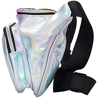 Shiny Neon Fanny Bag for Women Rave Festival Hologram Bum Travel Waist Pack (Silver)