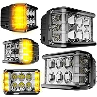 ASLONG 2Pcs 4Inch LED Strobe Pods White DRL Work Lights, Side Shooter LED Work Lights Dual Side Yellow DRL Flasing Strobe LED Cubes Offroad Driving Light with Switch Wiring for Truck ATV UTV 4x4