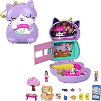 Compact Playset, Sushi Shop Cat with 2 Micro Dolls & Accessories, Travel Toys with Surprise Reveals