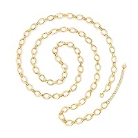 Aobei Pearl 18K Gold or Platinum Long Chain Necklace for Women Chunky Statement Chain Link Necklace Adjustable Geometric Open Chain Layering Jewelry