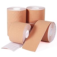 WeTop 6 Rolls Beige Waterproof Kinesiology Tape, 2inch x 16.4ft Uncut Kinetic Tape, Cotton Elastic Athletic Tape Latex Free Hypoallergenic, for Sports Athletes, Joints Support, Knee Elbow Shoulder.