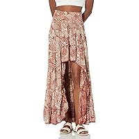 Angie Women's Printed Tiered Hi Low Skirt
