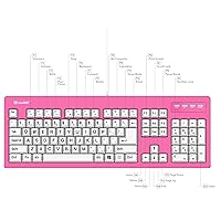2019 104-Key Large Print USB Wired 7ft, Spill-Resistant, Hot Pink and White, Durable Keyboard for Laptop, Mac, TV, and Computer (Pink)