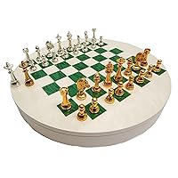 Bello Collezioni - Via Marzio Solid Brass Luxury Staunton Chessmen Drenched in 24k Gold/Silver Plate & Via Cappellini Luxury Bird's-Eye Maple & Green Érable Chess Board/Box from Italy
