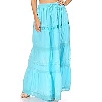Sakkas Solid Embroidered Gypsy/Bohemian Full/Maxi/Long Cotton Skirt