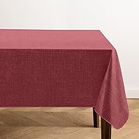 Elrene Home Fashions Monterey Linen Inspired Water- and Stain-Resistant Vinyl Tablecloth with Flannel Backing, 60 inches X 84 inches, Rectangle, Brick